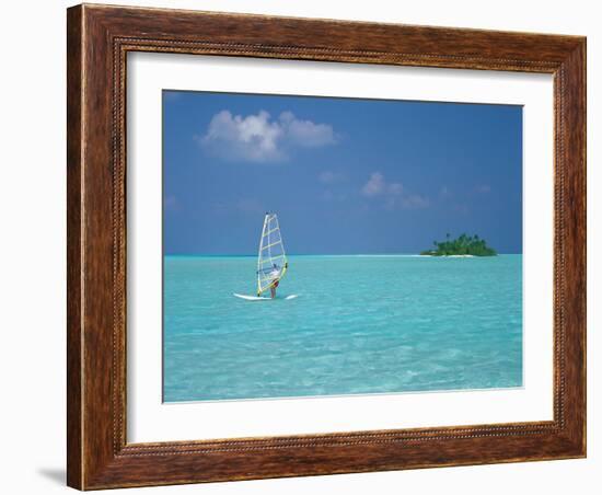 Young Man Windsurfing Near Tropical Island and Lagoon in the Maldives, Indian Ocean-Sakis Papadopoulos-Framed Photographic Print