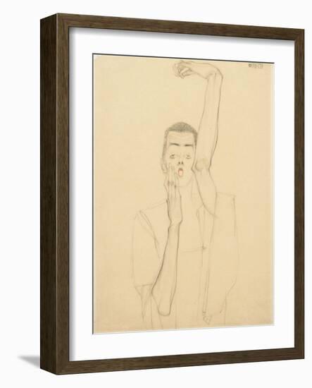 Young Man with a Raised Arm and Red Mouth; Selbstbildnis Mit Erhobenem Linken Arm Und Rotem Mund-Egon Schiele-Framed Giclee Print