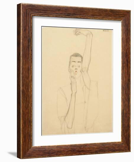 Young Man with a Raised Arm and Red Mouth; Selbstbildnis Mit Erhobenem Linken Arm Und Rotem Mund-Egon Schiele-Framed Giclee Print