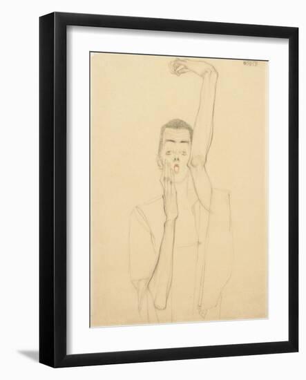 Young Man with a Raised Arm and Red Mouth; Selbstbildnis Mit Erhobenem Linken Arm Und Rotem Mund-Egon Schiele-Framed Giclee Print