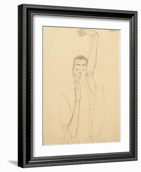 Young Man with a Raised Arm and Red Mouth; Selbstbildnis Mit Erhobenem Linken Arm Und Rotem Mund-Egon Schiele-Framed Giclee Print