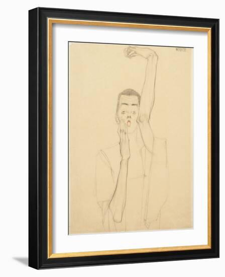 Young Man with a Raised Arm and Red Mouth; Selbstbildnis Mit Erhobenem Linken Arm Und Rotem Mund-Egon Schiele-Framed Giclee Print