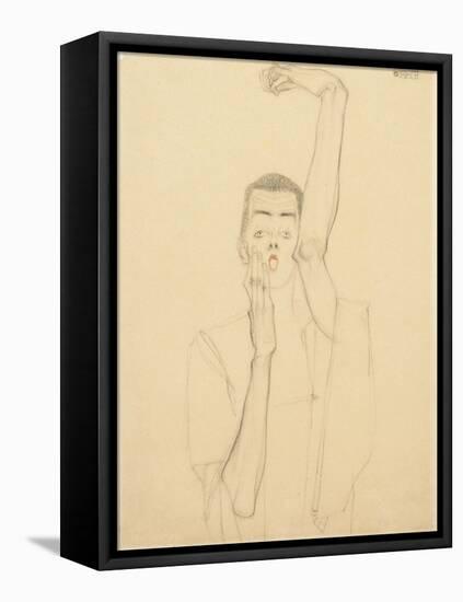 Young Man with a Raised Arm and Red Mouth; Selbstbildnis Mit Erhobenem Linken Arm Und Rotem Mund-Egon Schiele-Framed Premier Image Canvas