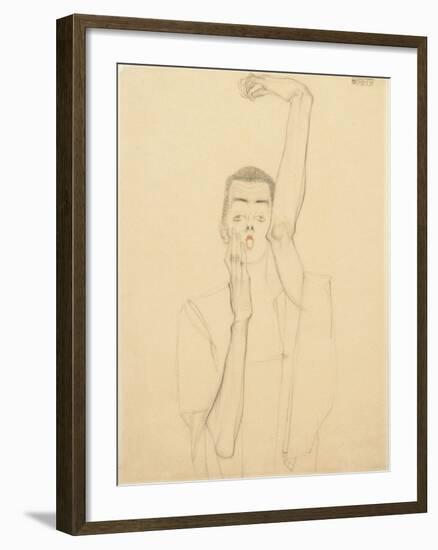 Young Man with a Raised Arm and Red Mouth; Selbstbildnis Mit Erhobenem Linken Arm Und Rotem Mund-Egon Schiele-Framed Giclee Print