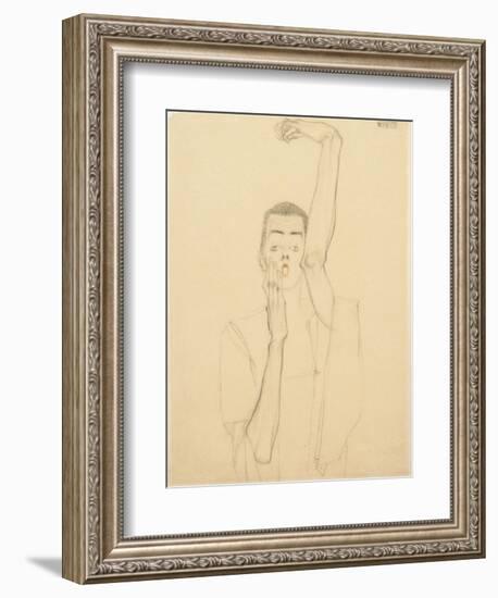 Young Man with a Raised Arm and Red Mouth; Selbstbildnis Mit Erhobenem Linken Arm Und Rotem Mund-Egon Schiele-Framed Giclee Print