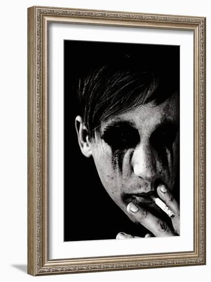 Young Man with Blackened Eyes Smoking-Torsten Richter-Framed Photographic Print