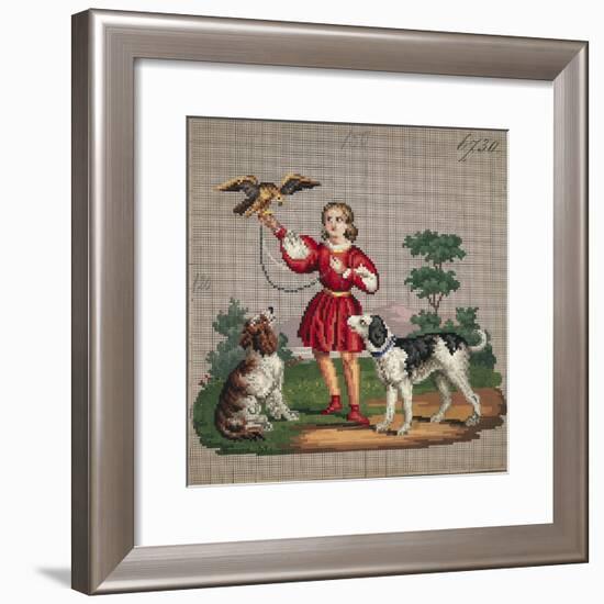 Young Man with Hawk and Dog Embroidery Design-null-Framed Giclee Print