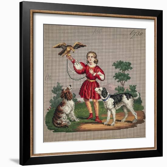 Young Man with Hawk and Dog Embroidery Design-null-Framed Giclee Print