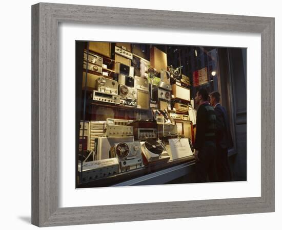 Young Men Men Look at a Window Display of Stereo and Recording Equipment, New York, NY, 1963-Yale Joel-Framed Photographic Print