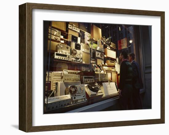 Young Men Men Look at a Window Display of Stereo and Recording Equipment, New York, NY, 1963-Yale Joel-Framed Photographic Print