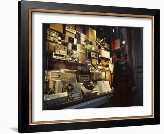 Young Men Men Look at a Window Display of Stereo and Recording Equipment, New York, NY, 1963-Yale Joel-Framed Photographic Print