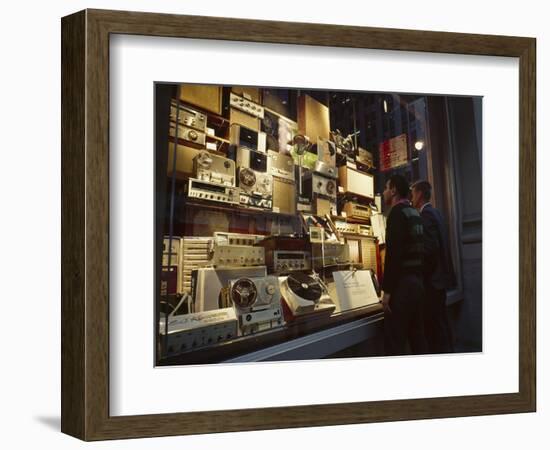 Young Men Men Look at a Window Display of Stereo and Recording Equipment, New York, NY, 1963-Yale Joel-Framed Photographic Print