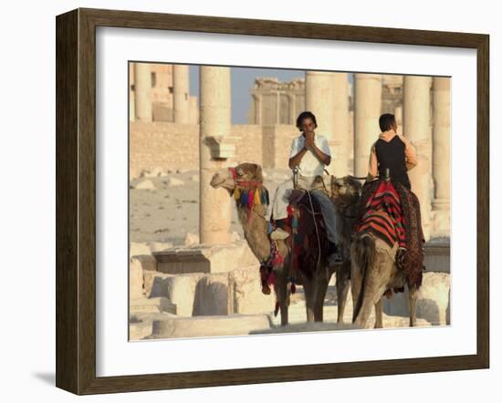 Young Men on Camels, Archaelogical Ruins, Palmyra, Unesco World Heritage Site, Syria, Middle East-Christian Kober-Framed Photographic Print