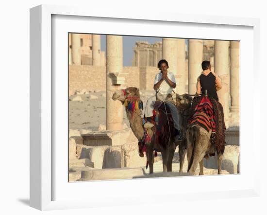 Young Men on Camels, Archaelogical Ruins, Palmyra, Unesco World Heritage Site, Syria, Middle East-Christian Kober-Framed Photographic Print