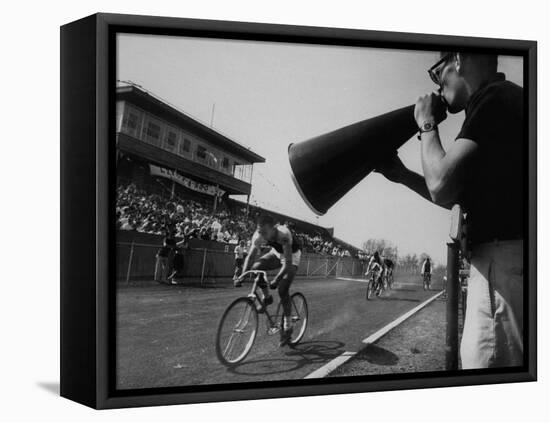 Young Men Racing in De Pauw University's "Little 500" Bike Race-null-Framed Premier Image Canvas