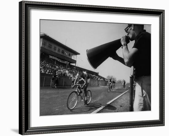 Young Men Racing in De Pauw University's "Little 500" Bike Race-null-Framed Photographic Print