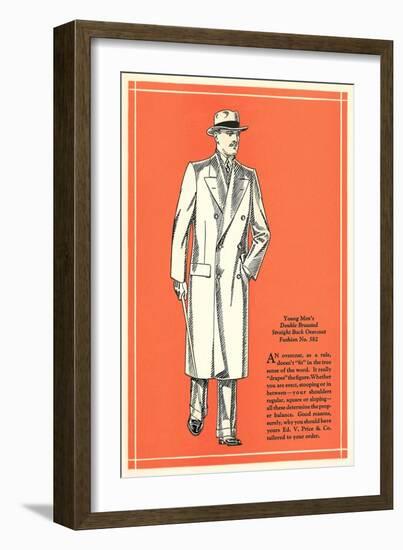 Young Men's Double-Breasted Straight Back Overcoat-null-Framed Art Print