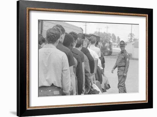 Young men who have been drafted wait in line to be processed into the US Army at Fort Jackson, SC-Warren K. Leffler-Framed Photographic Print