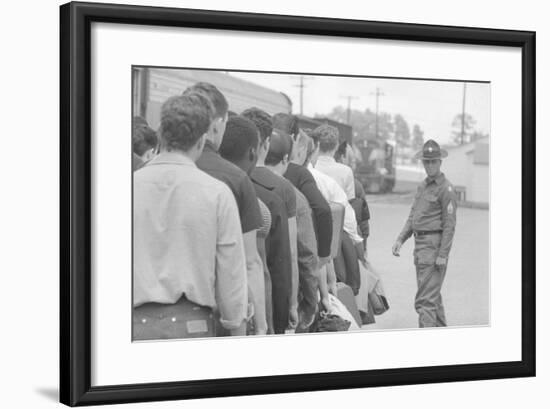 Young men who have been drafted wait in line to be processed into the US Army at Fort Jackson, SC-Warren K. Leffler-Framed Photographic Print