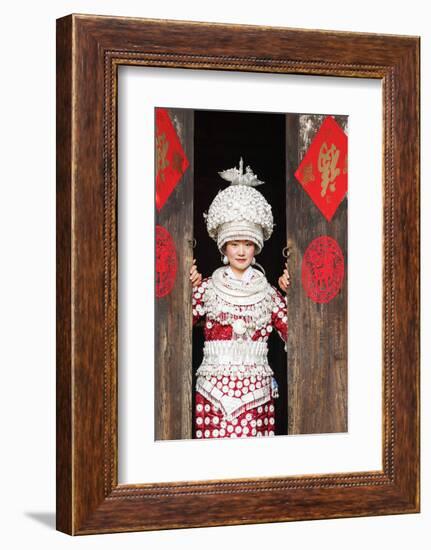 Young Miao Woman Wearing Traditional Costumes and Silver Jewellery, Guizhou, China-Nadia Isakova-Framed Photographic Print