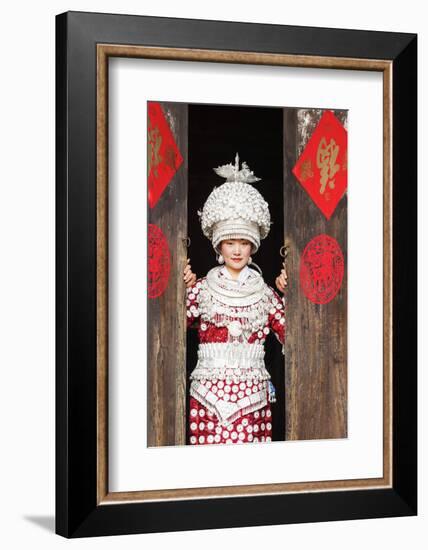 Young Miao Woman Wearing Traditional Costumes and Silver Jewellery, Guizhou, China-Nadia Isakova-Framed Photographic Print