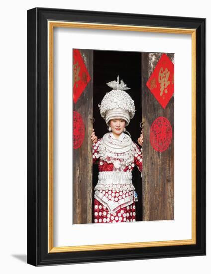 Young Miao Woman Wearing Traditional Costumes and Silver Jewellery, Guizhou, China-Nadia Isakova-Framed Photographic Print