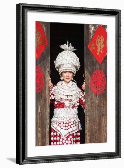 Young Miao Woman Wearing Traditional Costumes and Silver Jewellery, Guizhou, China-Nadia Isakova-Framed Photographic Print