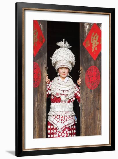 Young Miao Woman Wearing Traditional Costumes and Silver Jewellery, Guizhou, China-Nadia Isakova-Framed Photographic Print