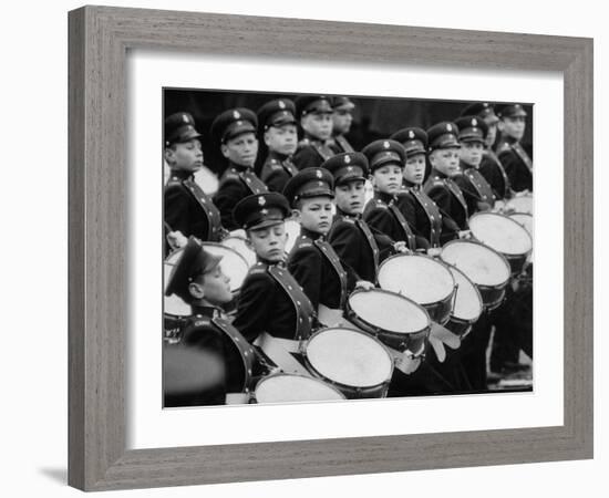 Young Military Cadet Drummers in May Day Parade-Howard Sochurek-Framed Photographic Print