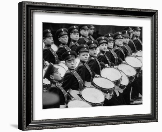 Young Military Cadet Drummers in May Day Parade-Howard Sochurek-Framed Photographic Print