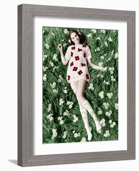 Young Model Biddy Lampard in the Grass Wearing a Short Dress (With Daisies) Inspired by Courreges-null-Framed Photo