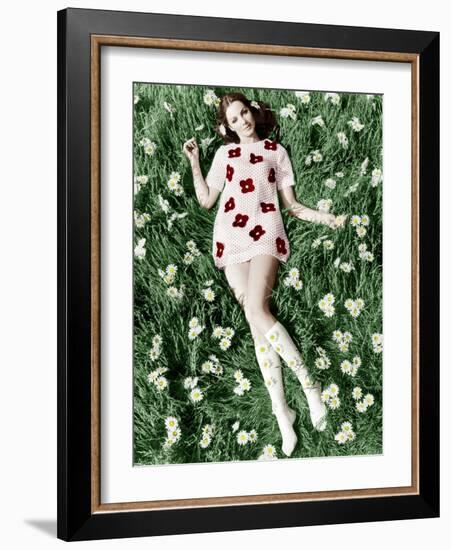 Young Model Biddy Lampard in the Grass Wearing a Short Dress (With Daisies) Inspired by Courreges-null-Framed Photo