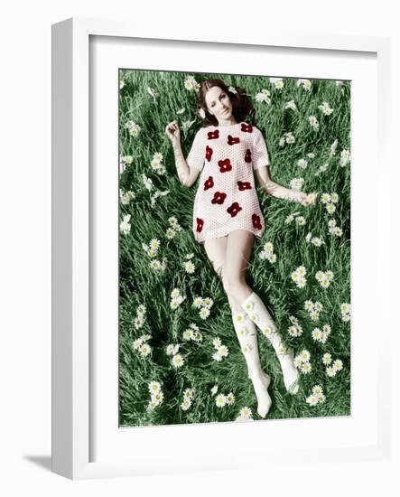 Young Model Biddy Lampard in the Grass Wearing a Short Dress (With Daisies) Inspired by Courreges-null-Framed Photo