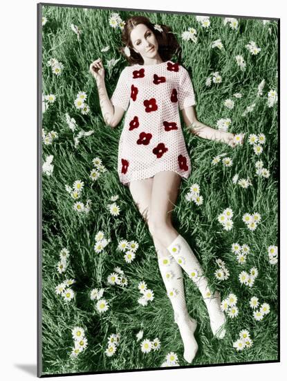 Young Model Biddy Lampard in the Grass Wearing a Short Dress (With Daisies) Inspired by Courreges-null-Mounted Photo