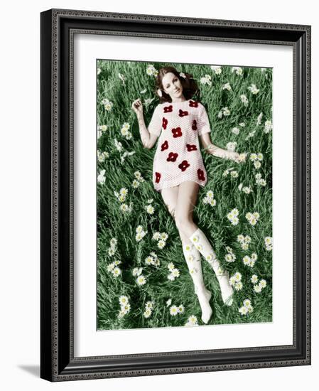 Young Model Biddy Lampard in the Grass Wearing a Short Dress (With Daisies) Inspired by Courreges-null-Framed Photo