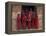 Young Monks in Red Robes with Alms Woks, Myanmar-Keren Su-Framed Premier Image Canvas