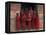 Young Monks in Red Robes with Alms Woks, Myanmar-Keren Su-Framed Premier Image Canvas