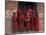 Young Monks in Red Robes with Alms Woks, Myanmar-Keren Su-Mounted Photographic Print