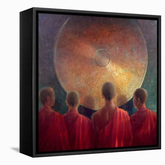 Young Monks with Gong-Lincoln Seligman-Framed Premier Image Canvas