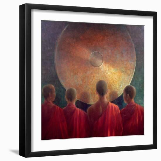 Young Monks with Gong-Lincoln Seligman-Framed Giclee Print