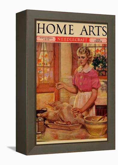 Young Mother Sews Up a Turkey-null-Framed Stretched Canvas