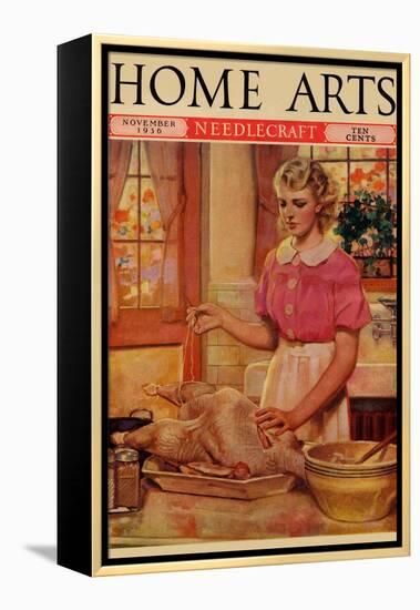 Young Mother Sews Up a Turkey-null-Framed Stretched Canvas