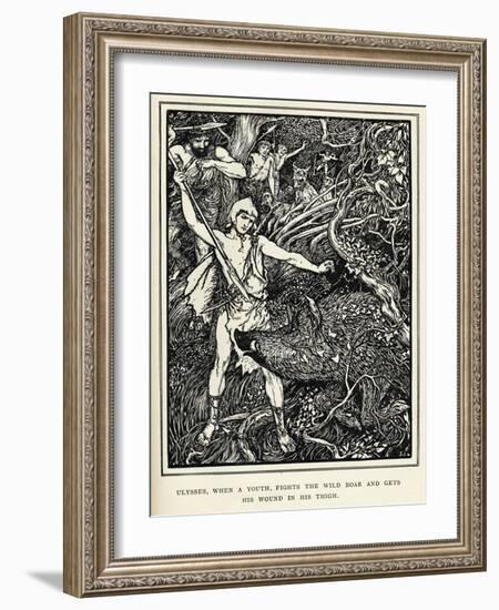 Young Odysseus Fights a Wild Boar and Gets the Wound in His Thigh-Henry Justice Ford-Framed Art Print