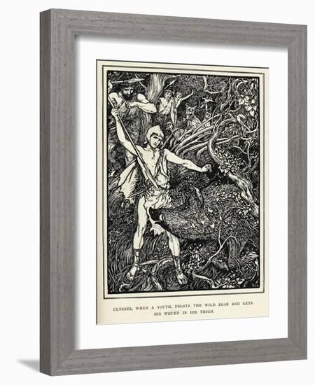 Young Odysseus Fights a Wild Boar and Gets the Wound in His Thigh-Henry Justice Ford-Framed Art Print