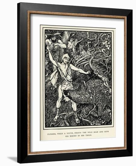 Young Odysseus Fights a Wild Boar and Gets the Wound in His Thigh-Henry Justice Ford-Framed Art Print