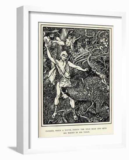 Young Odysseus Fights a Wild Boar and Gets the Wound in His Thigh-Henry Justice Ford-Framed Art Print