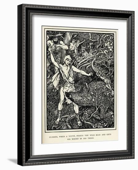 Young Odysseus Fights a Wild Boar and Gets the Wound in His Thigh-Henry Justice Ford-Framed Art Print