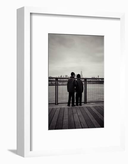 Young orthodox Jews, boys in front of New York Skyline, Williamsburg, Brooklyn, New York, USA-Andrea Lang-Framed Photographic Print