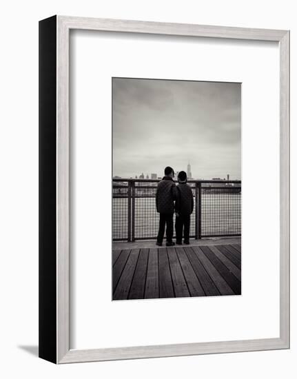 Young orthodox Jews, boys in front of New York Skyline, Williamsburg, Brooklyn, New York, USA-Andrea Lang-Framed Photographic Print