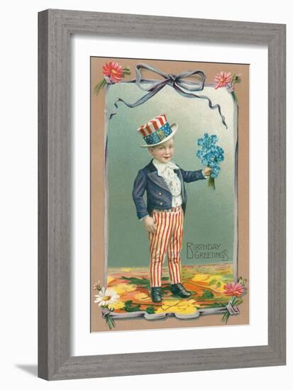 Young Patriot Birthday Greetings-null-Framed Premium Giclee Print